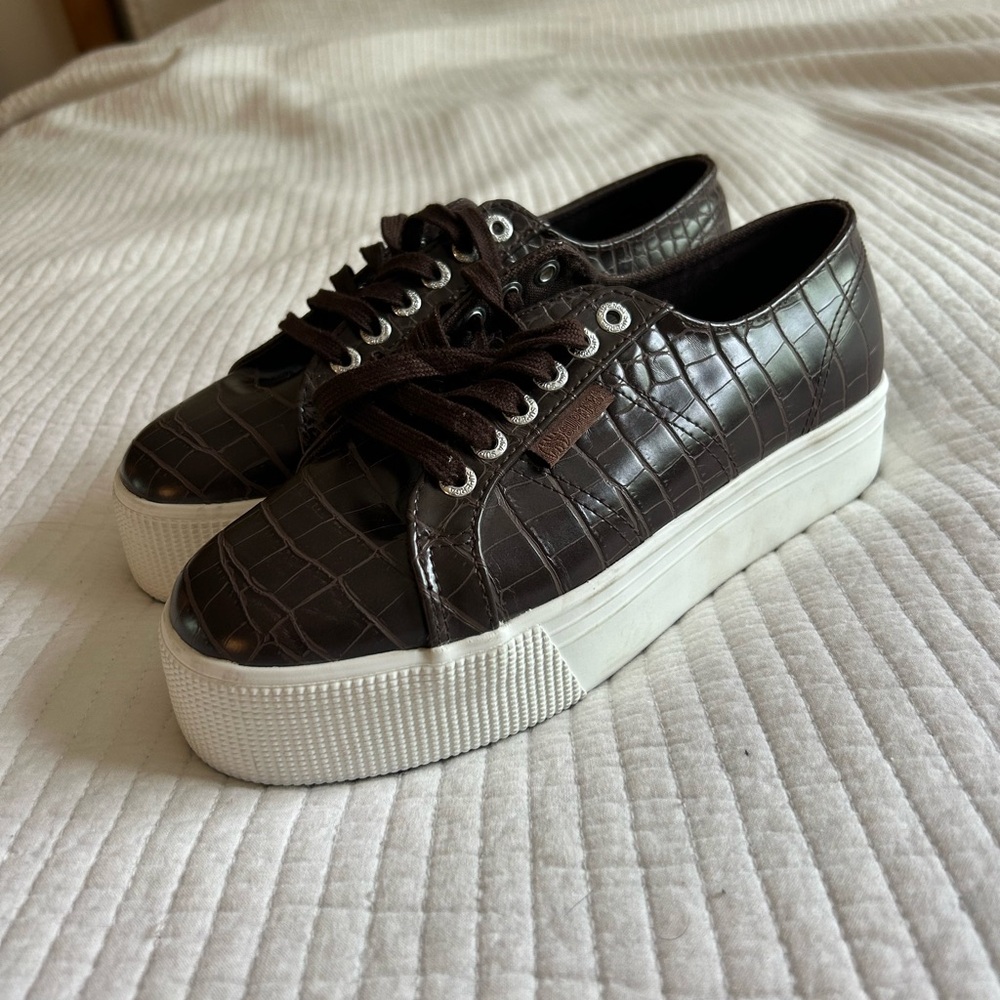 NEW Superga Brown and White Platform Sneakers